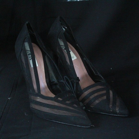 NEW ZARA CLASSIC ELEGANT BLACK MESH POINTED TOE STILETTO HEELS PUMPS - Picture 1 of 6